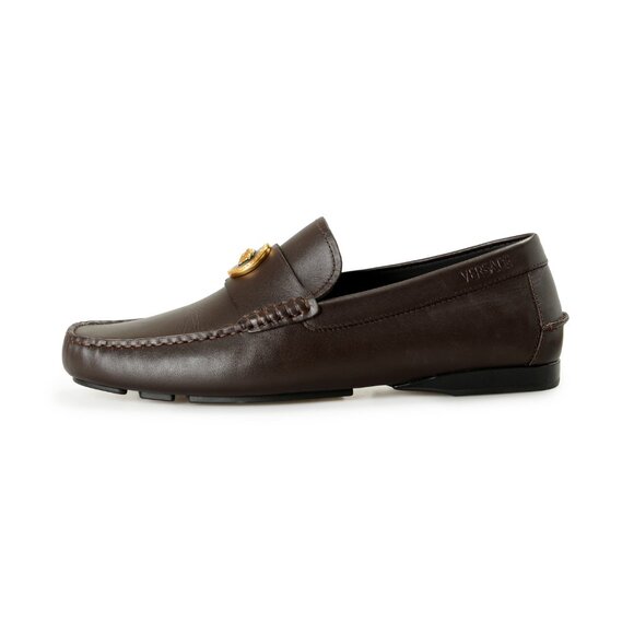 Versace Men\'s Brown 100% Leather Gold Medusa Car Shoes Loafers Shoes US 7 IT 40 main image 7